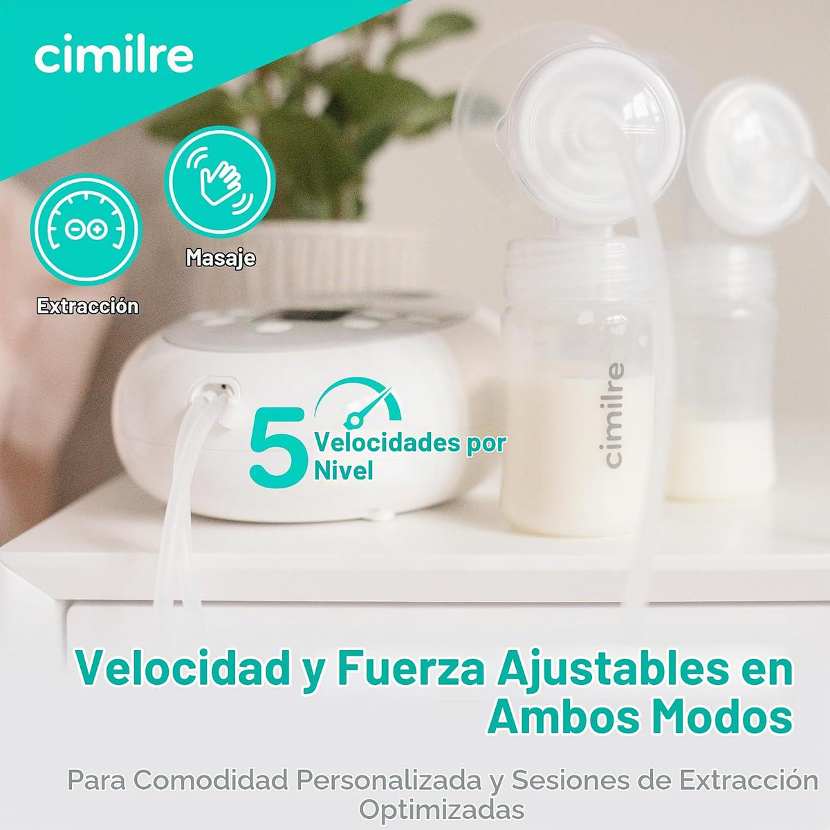 Extractor de leche eléctrico doble recargable ajustable Cimilre S6+...