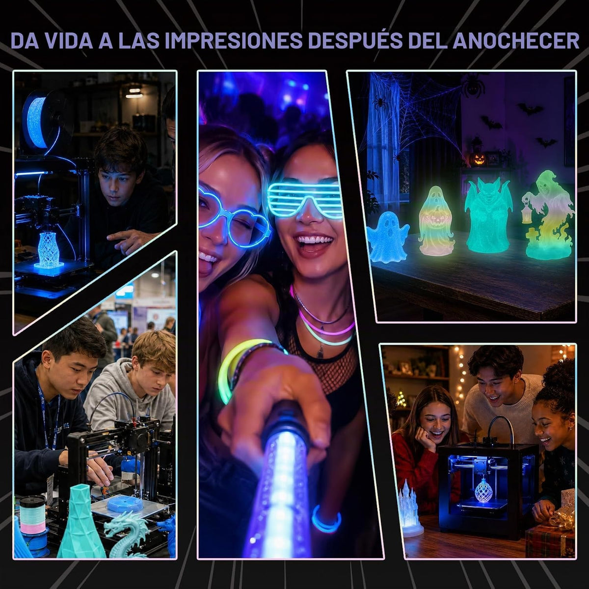 Colourbing Filamento de impresora 3D PLA+ que brilla en la oscurida...