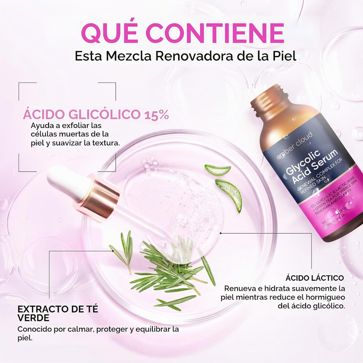 Ember Cloud Suero de ácido glicólico para cara 15%, ácido láctico y...