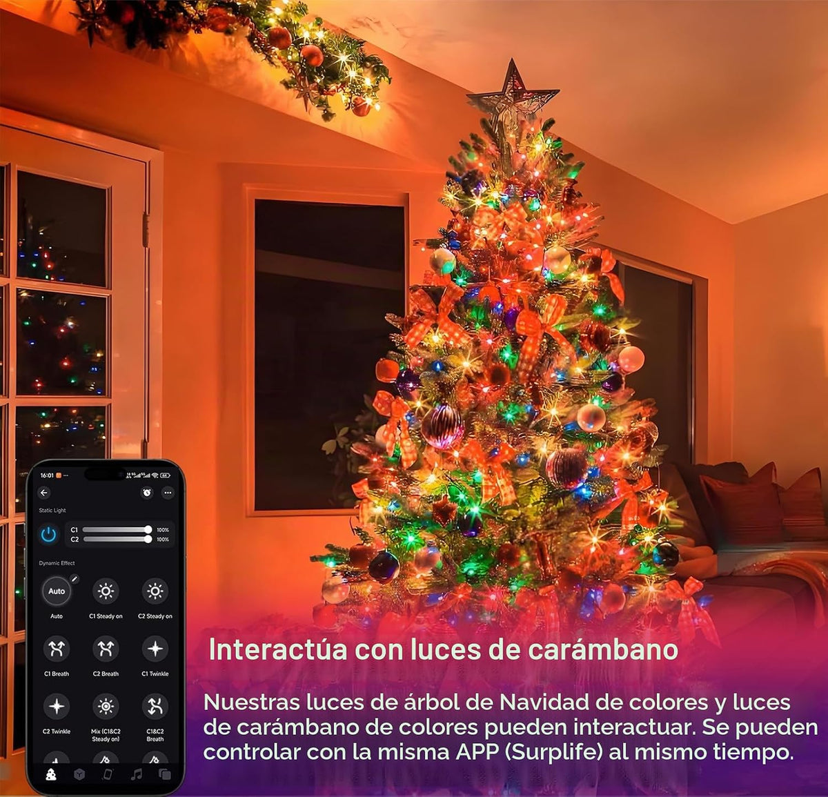 400 luces LED para árbol de Navidad, luces LED de Navidad con 17 mo...