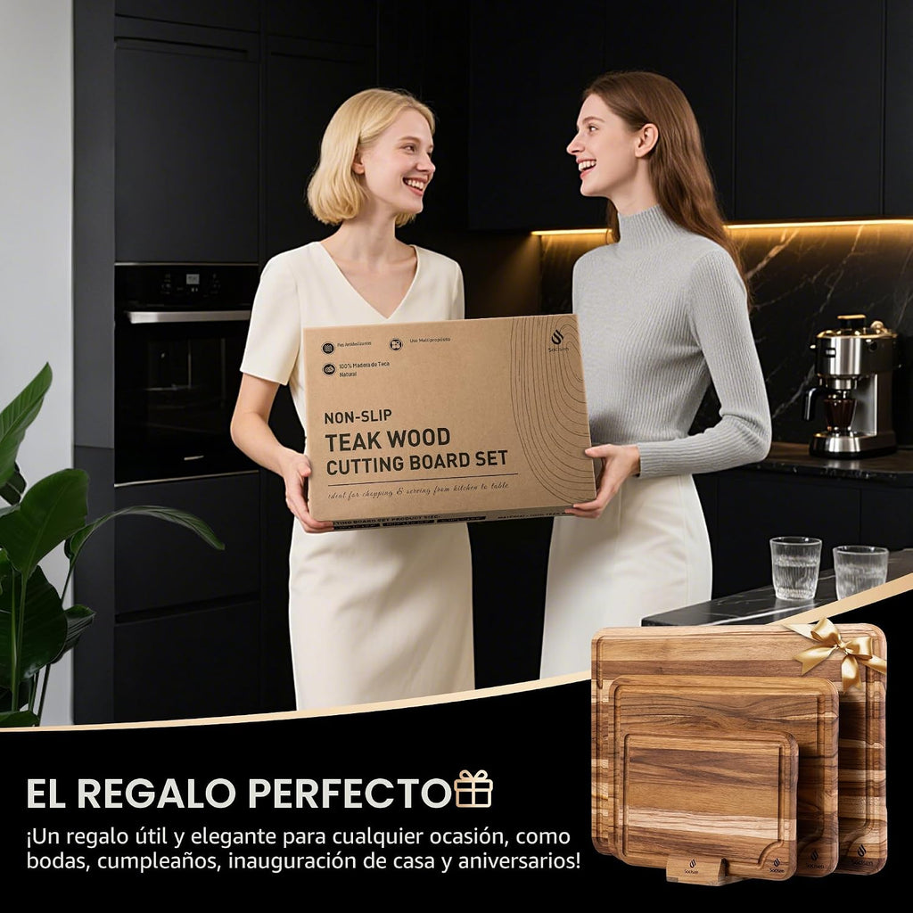 Juego de 3 tablas de cortar de madera de teca para cocina, tabla de...