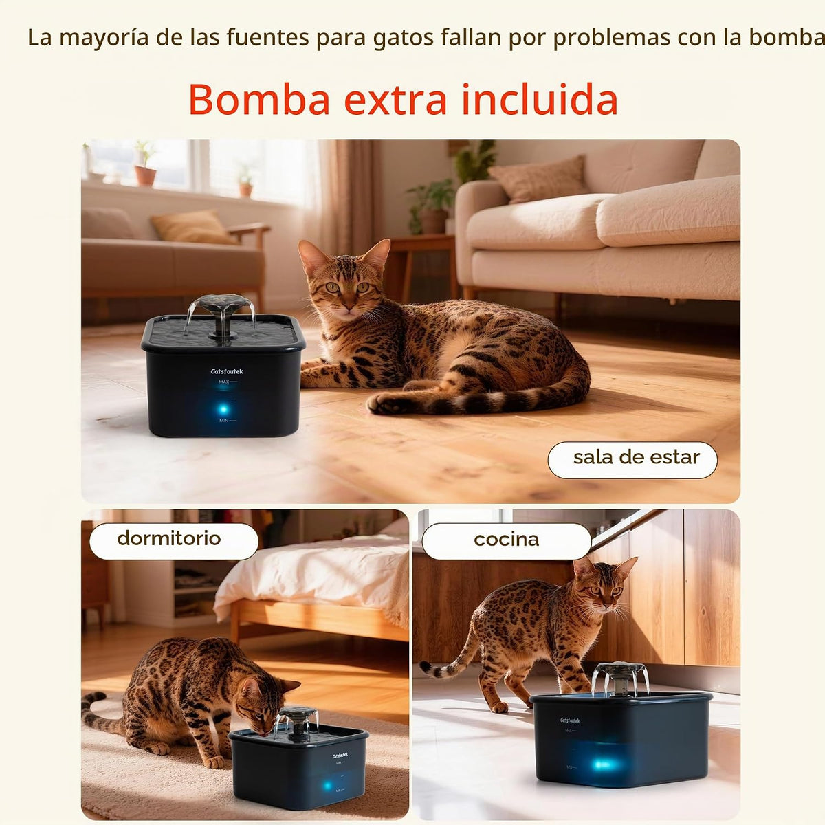 Fuente de agua para gatos, 74 oz\/2.2 L, fuentes de agua Catsfoutek...