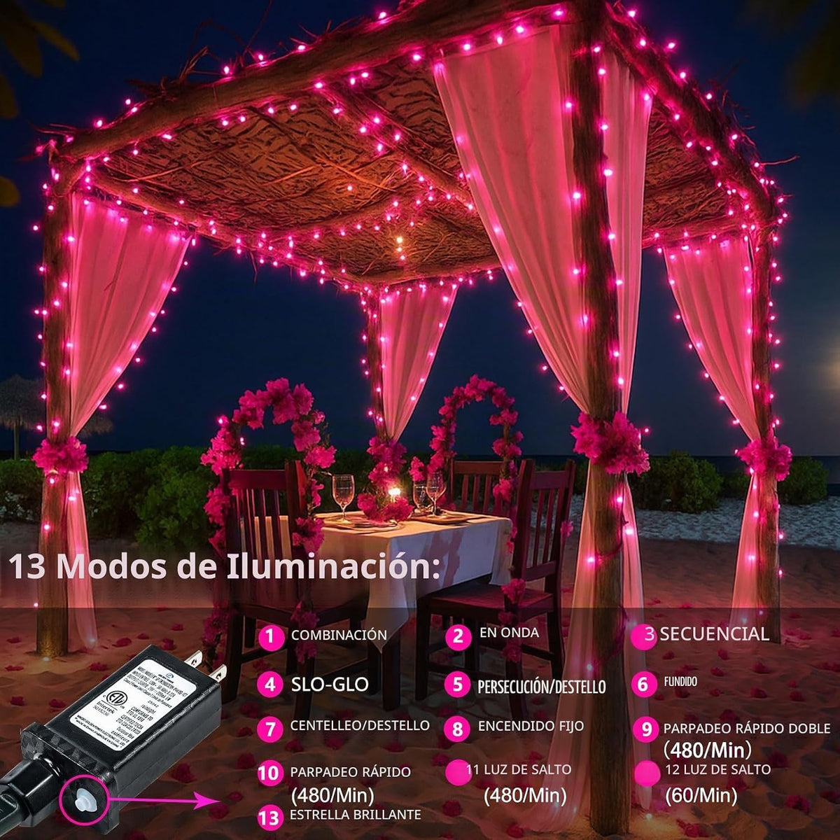 Guirnalda de 200 luces LED conectables, luces de Navidad de 66 pies...