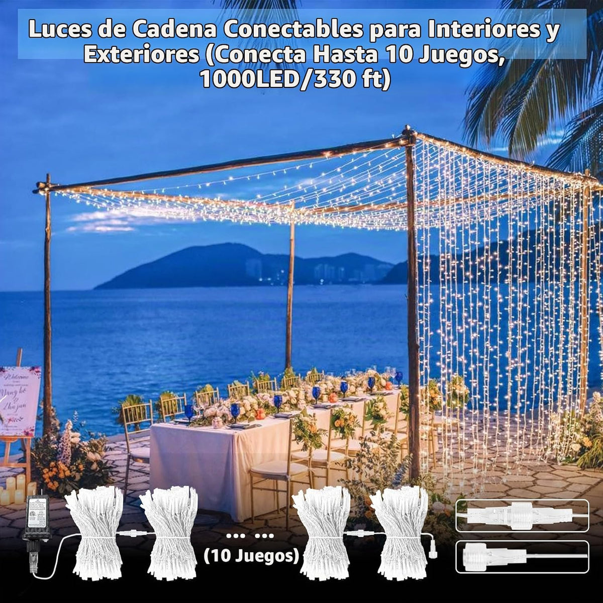 Cadena de 100 luces LED conectables, luces de Navidad de 33 pies pa...