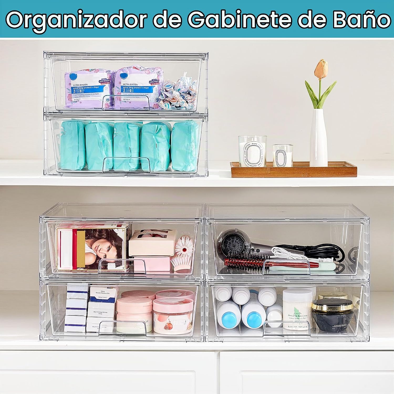 Vtopmart Paquete de 2 Cajones de Almacenamiento Grandes Apilables,...