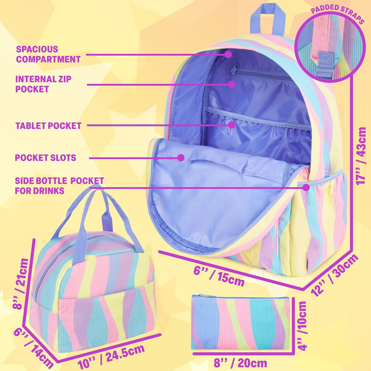 Conjunto de 4 piezas de mochila de pana para niñas Get Trend | Moch...