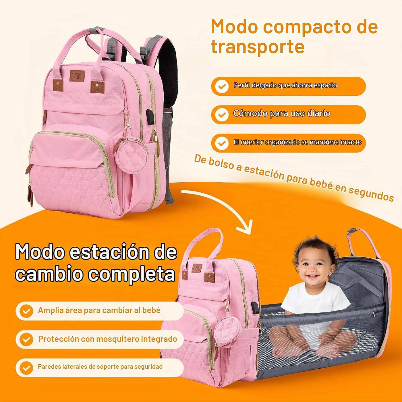 Little Lumen Mochila para pañales con cambiador \u2013 Bolsa de pañ...