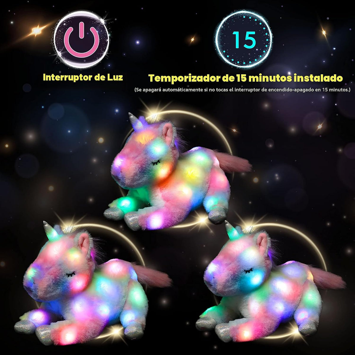 Hopearl Unicornio de peluche LED con iluminación, mamá unicornio co...