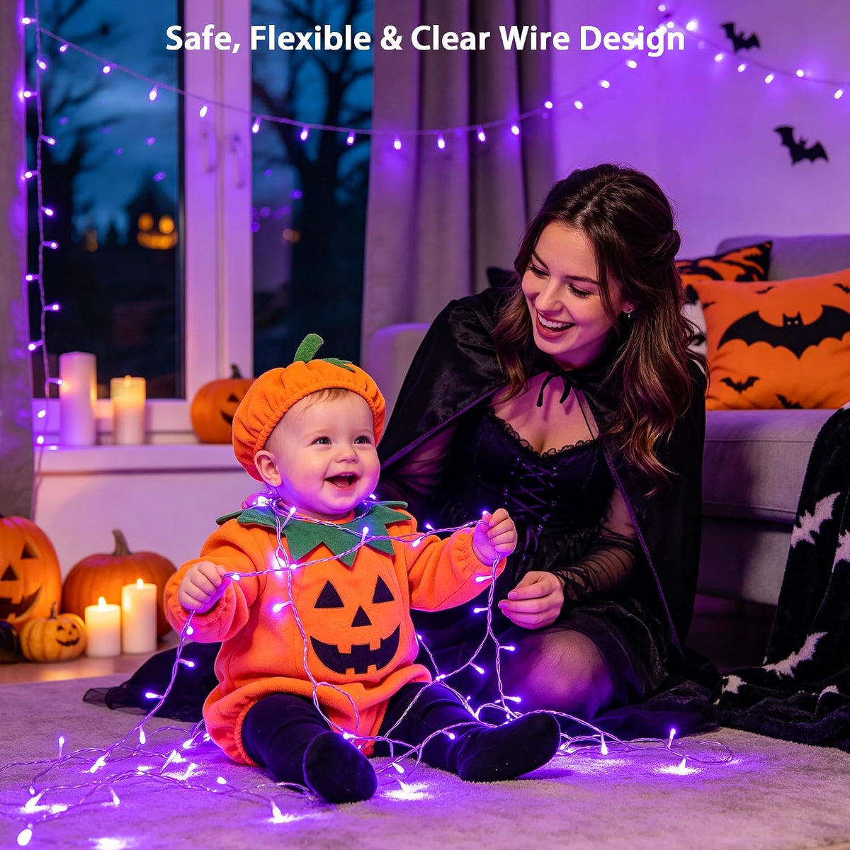 JMEXSUSS Luces moradas de Halloween de 99 pies, 300 luces LED morad...