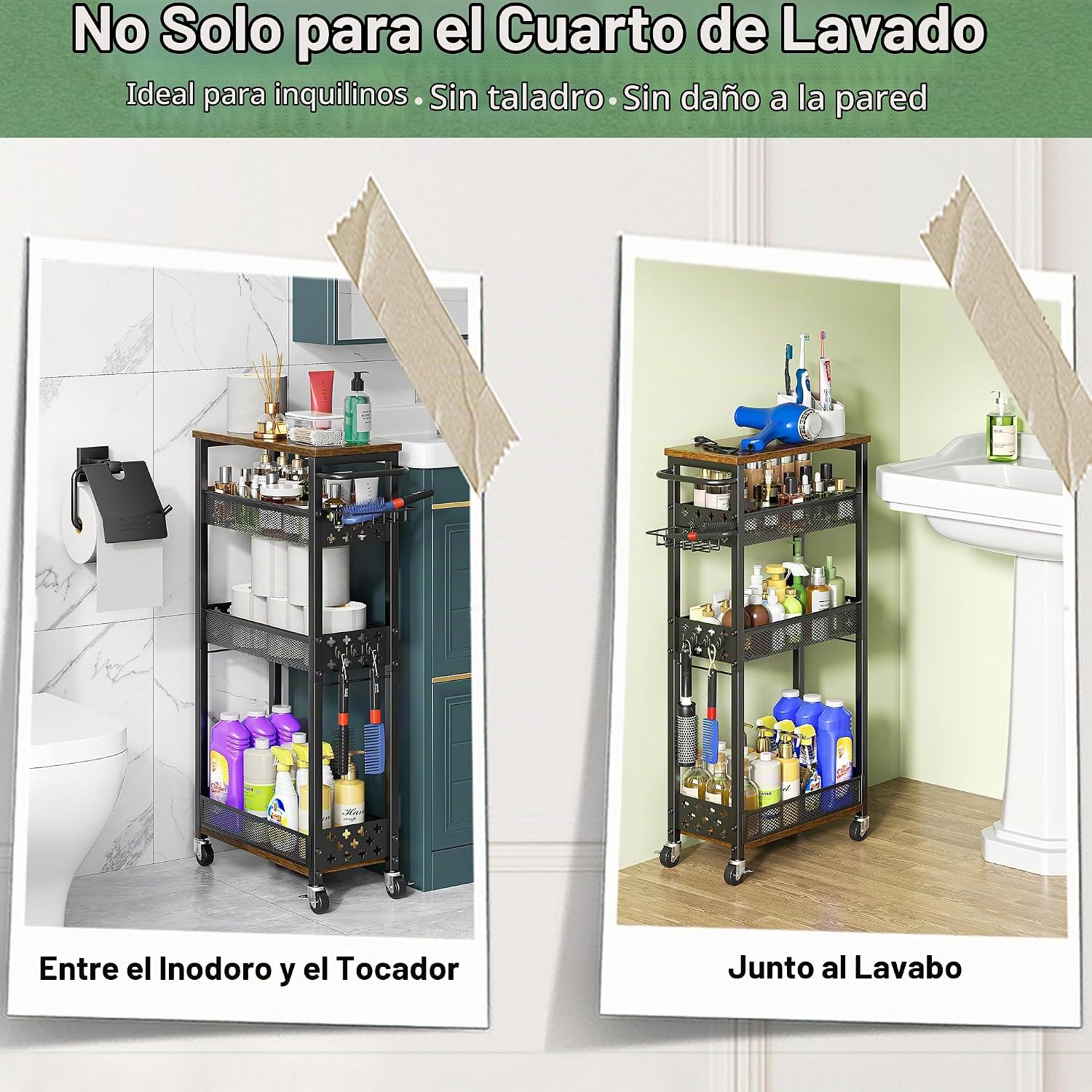 OKZEST - Carrito de organización delgado para lavandería con soport...