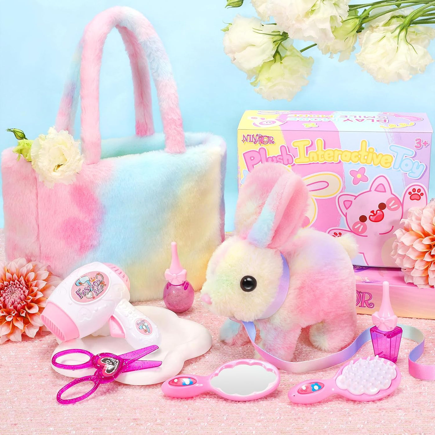 NINAOR Juguetes interactivos de peluche para niños con bolsas de ma...
