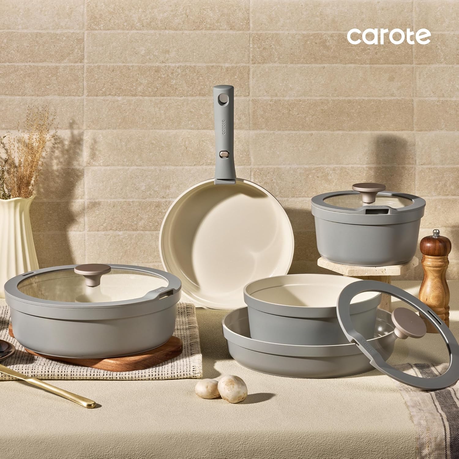 Carote Juego de 20 utensilios de cocina de cerámica con asas desmon...