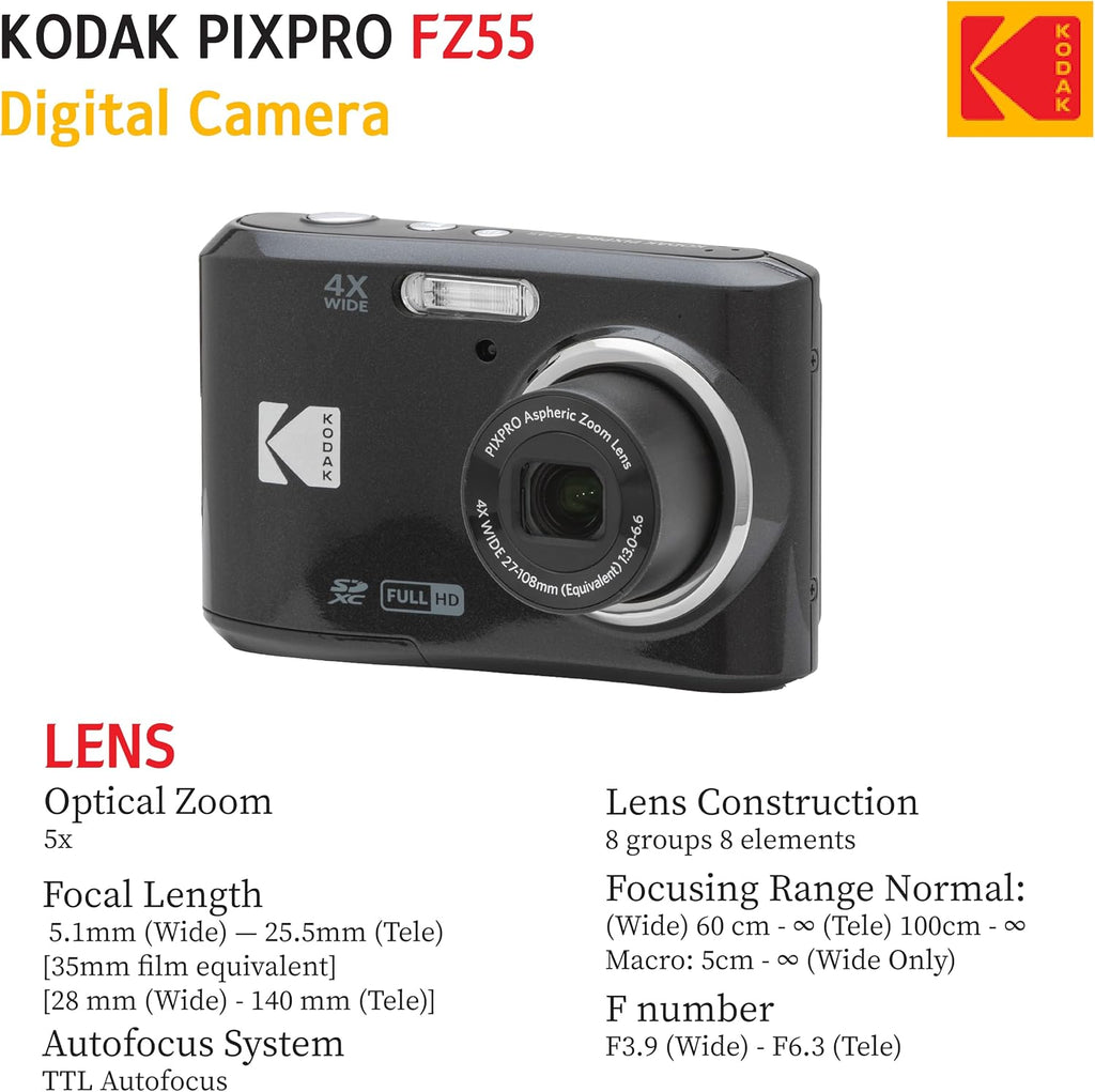 KODAK PIXPRO FZ55 - Cámara digital de 16 Mp de punto y disparo, zoo...