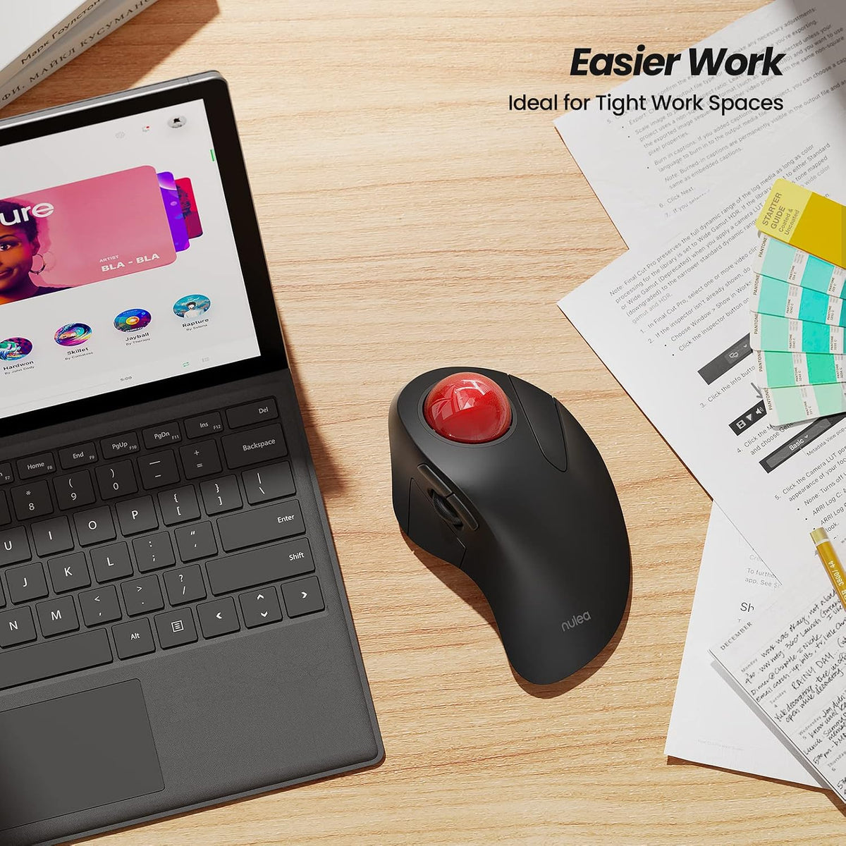 Nulea Ratón Inalámbrico Ergonómico Trackball, Recargable, Ratón Rol...