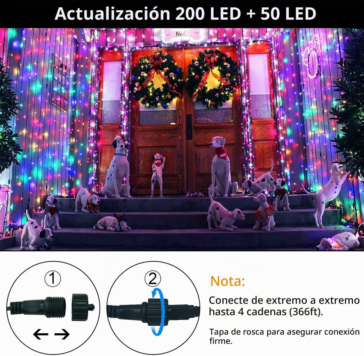 JMEXSUSS - 250 luces LED para árbol de Navidad, luces multicolor de...