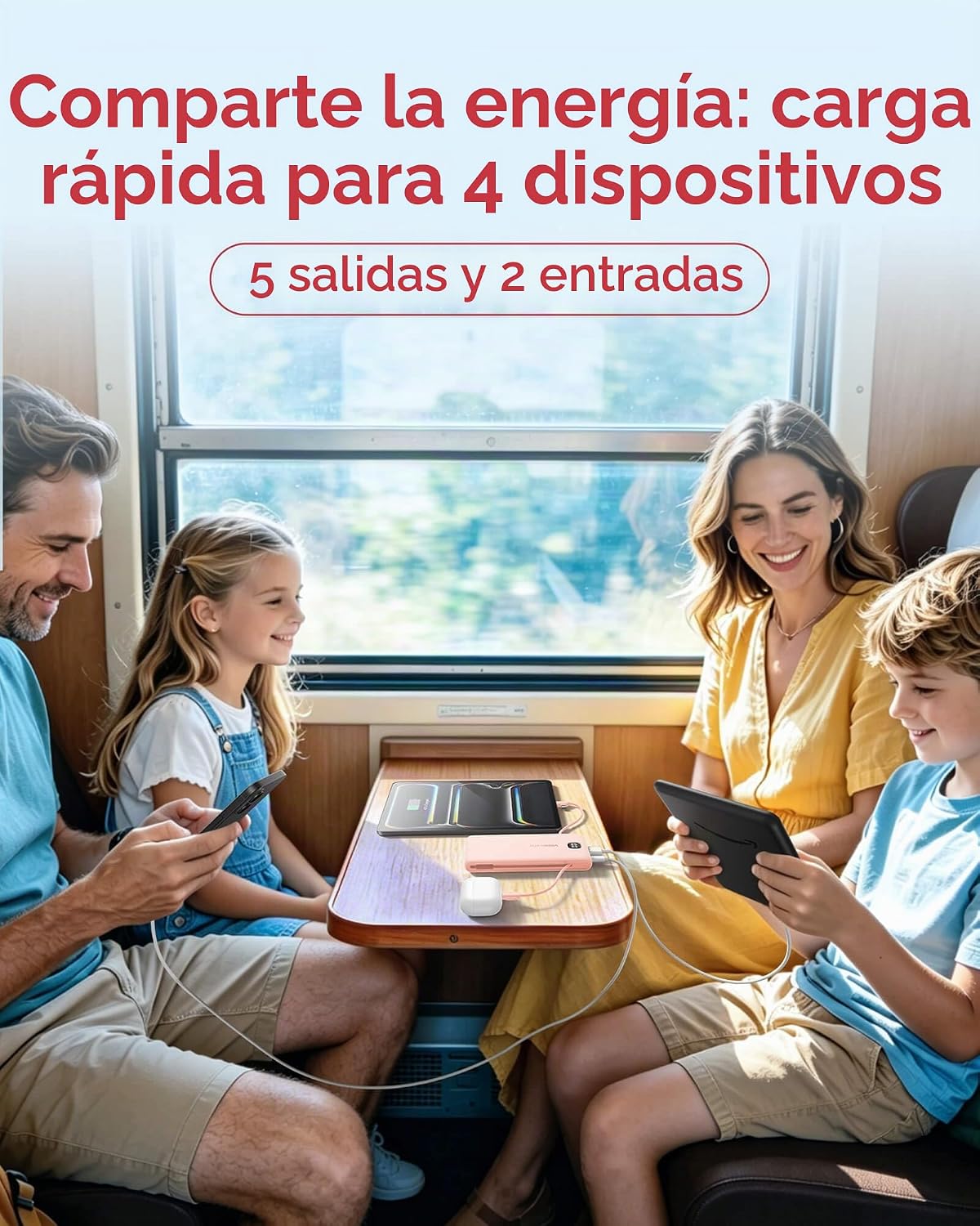 Cargador portátil de batería con cables integrados y enchufe de par...