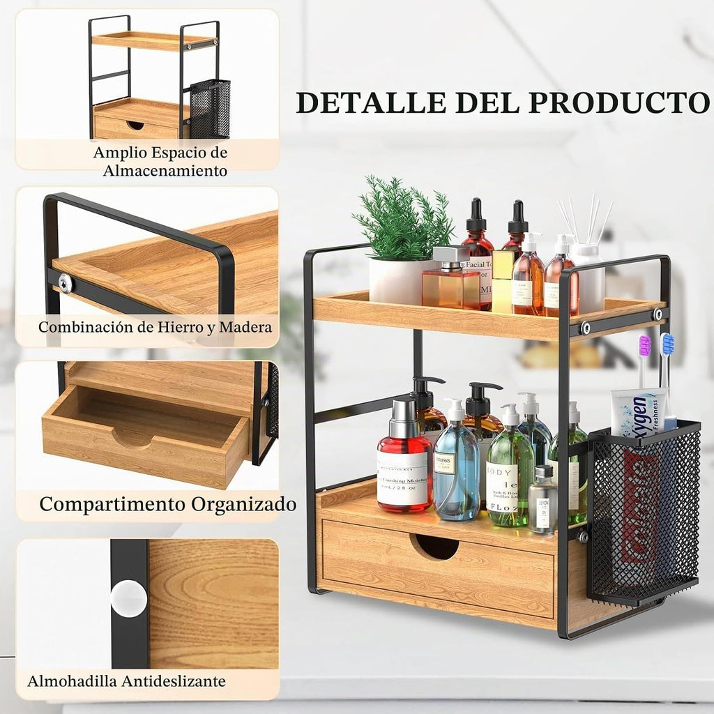 LEMIKKLE Organizador de encimera de baño con cajón y cesta, organiz...