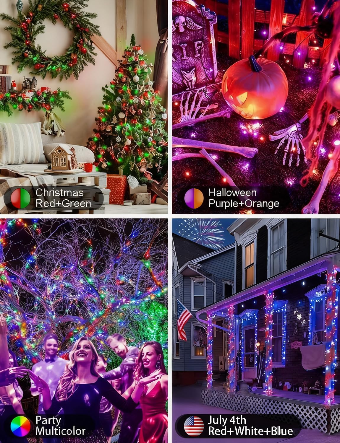 Echosari Guirnalda de luces navideñas inteligentes, 200 LED, 66 pie...