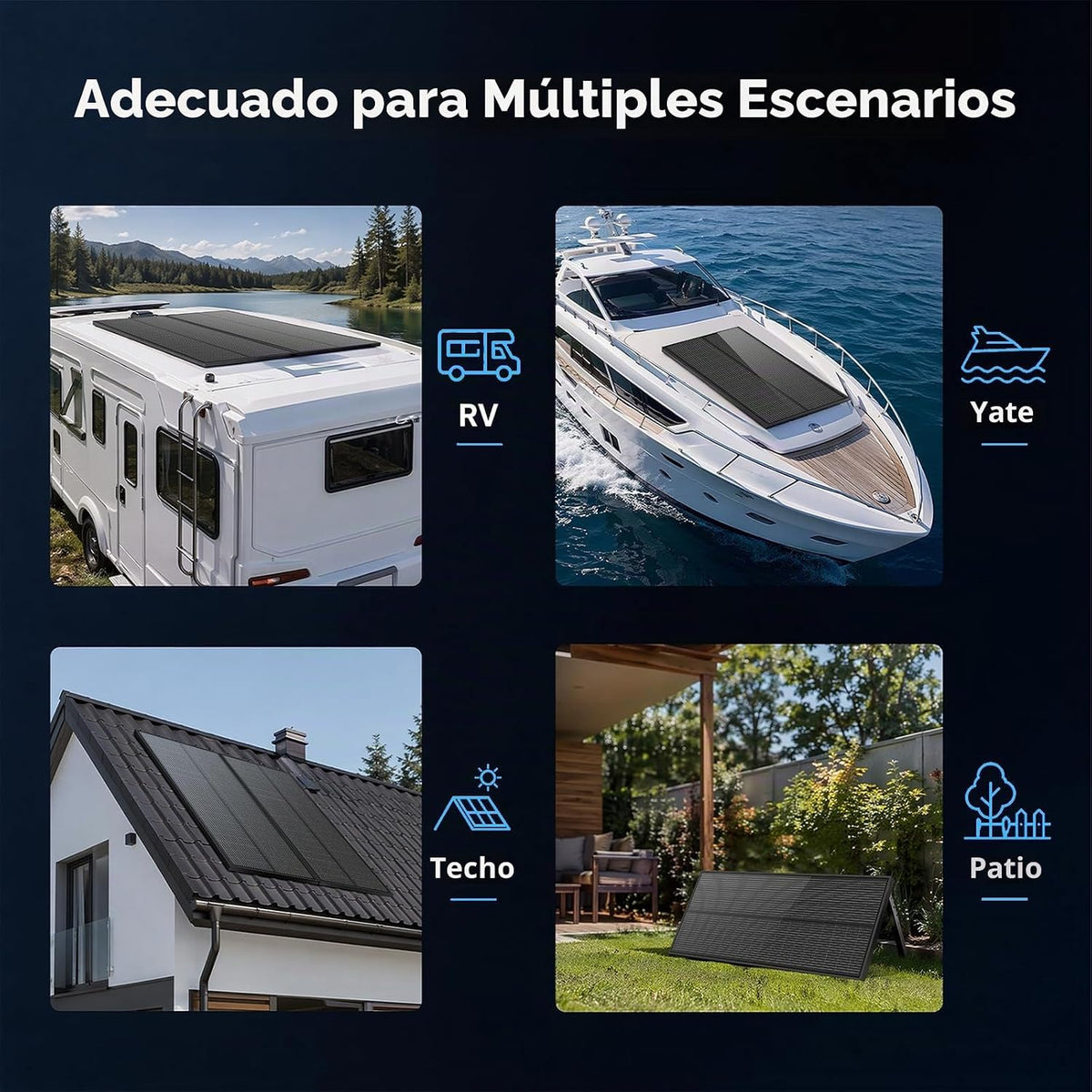 EtnalSolar Paquete de 2 paneles solares de 100 W 18BB 12 V 25.6% de...
