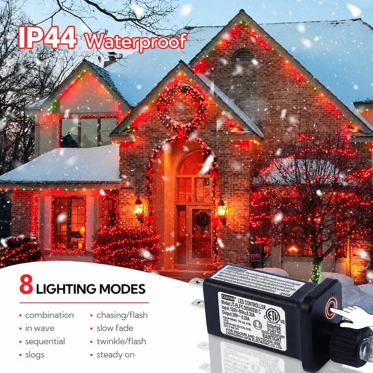 Pellimo 100 luces LED rojas de Navidad, 33 pies enchufables en cade...