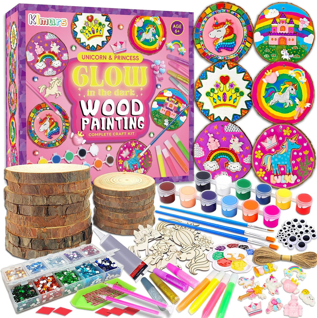 klmars Kit de pintura de madera con temática de unicornio, que bril...