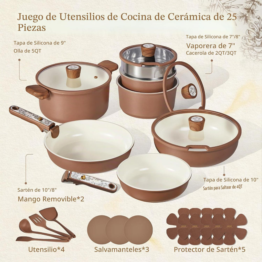 CAROTE 25pcs sistemas de utensilios de cocina de cerámica, ollas |...