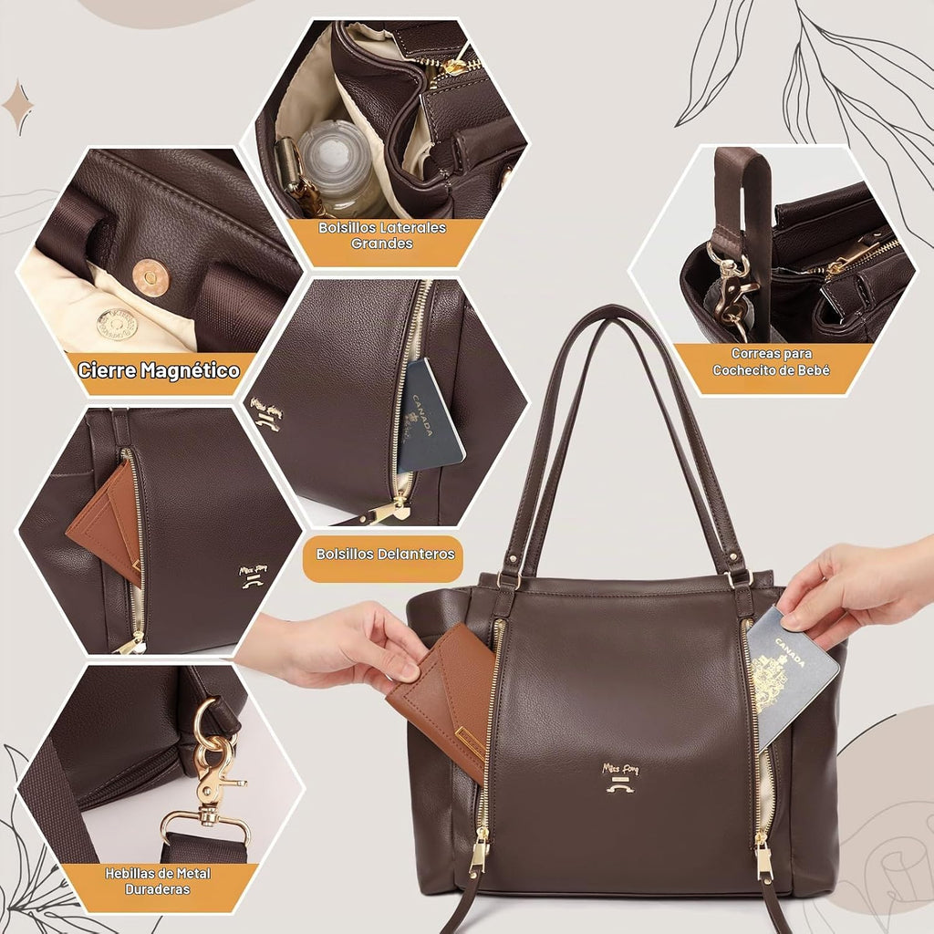 miss fong Bolsa de pañales, Mochila de cuero para pañales, Bolsa de...