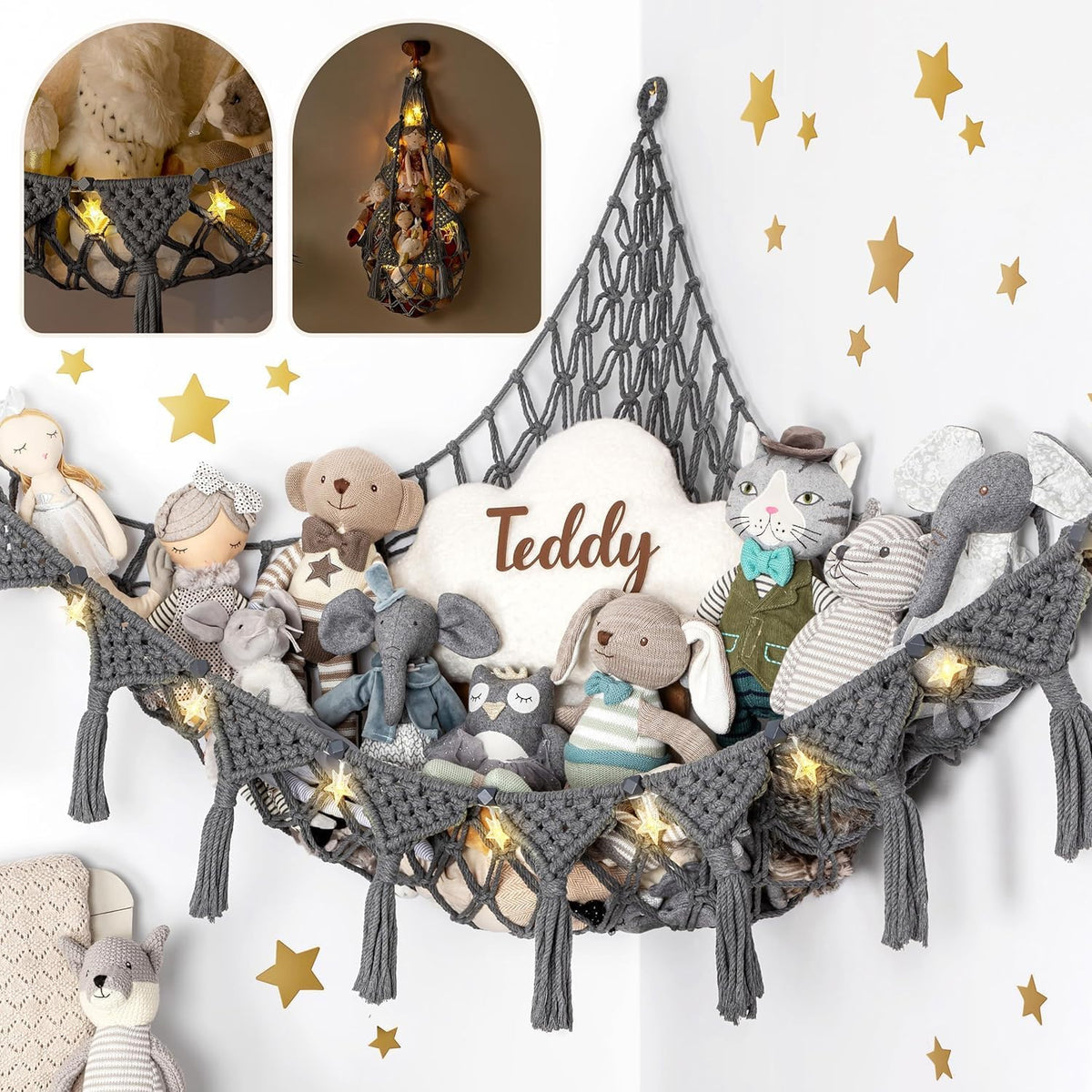 TIDYTEDS Macramé DreamLights - Red de almacenamiento de animales de...