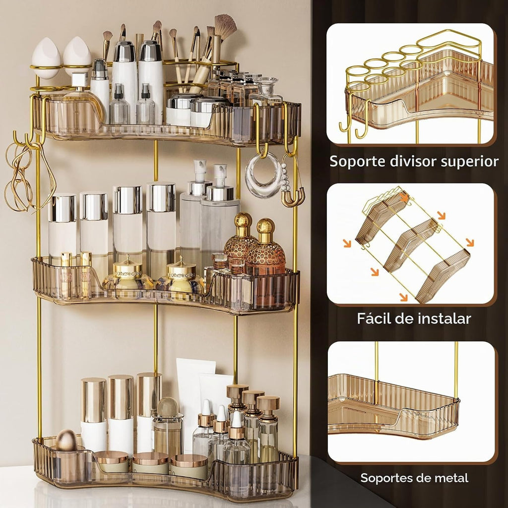 Greenby Organizador esquinero de 3 niveles, estante de maquillaje y...