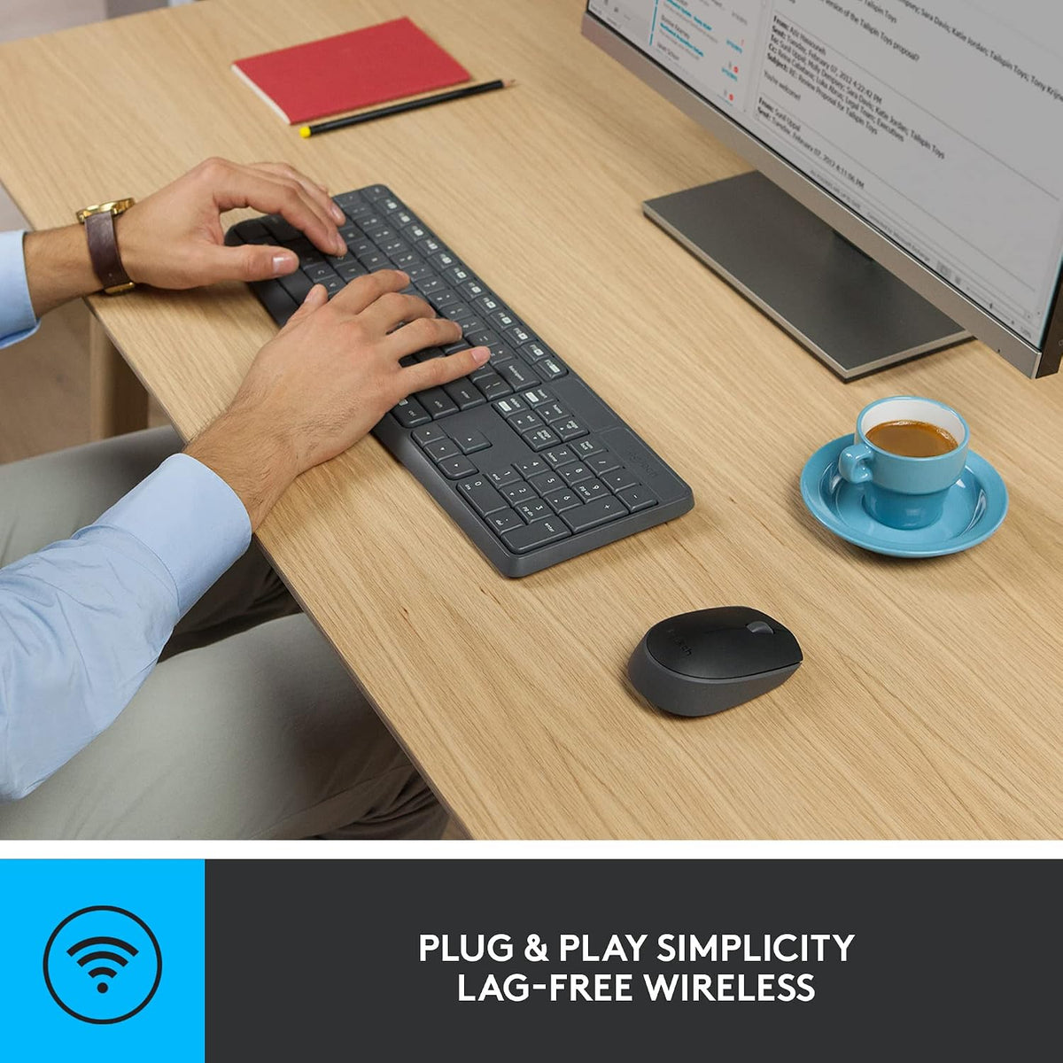 Logitech Teclado y mouse inalámbrico MK235 | Teclado de tamaño comp...