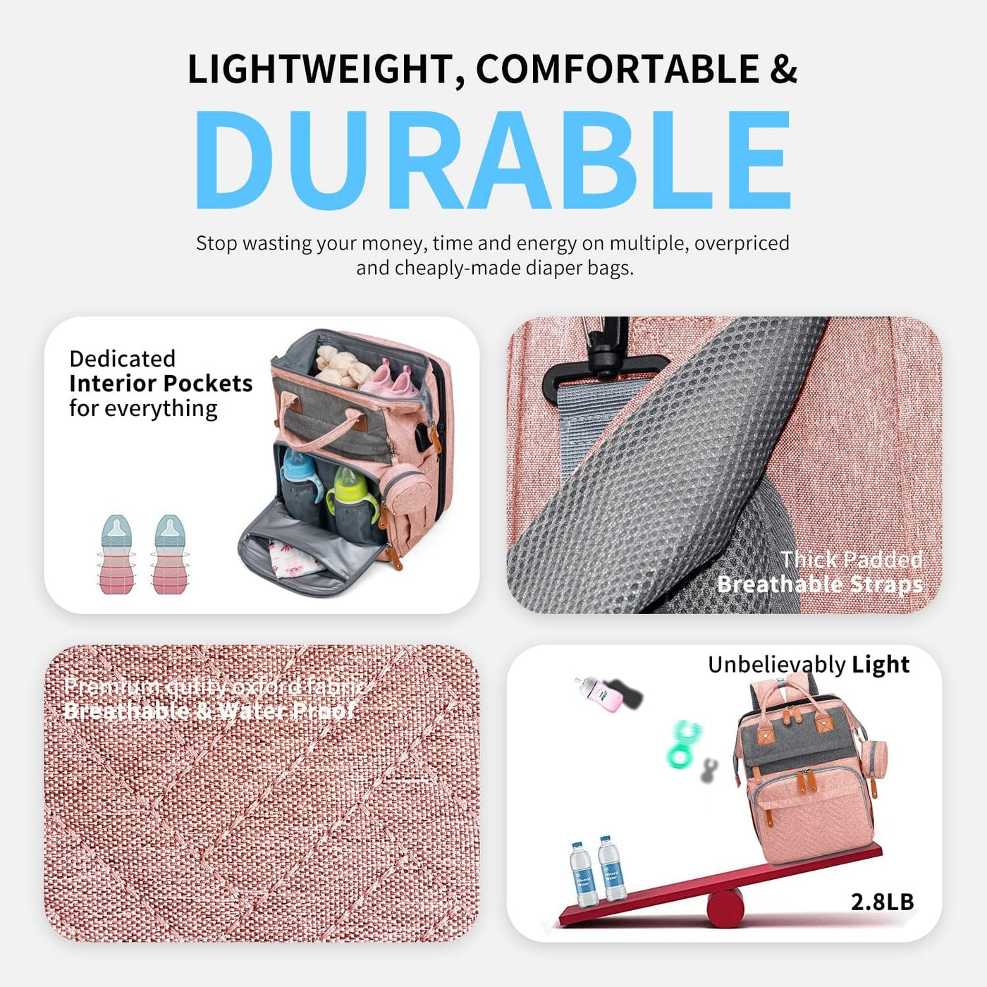 KABAQOO Mochila para pañales con estación de cambio desmontable, bo...