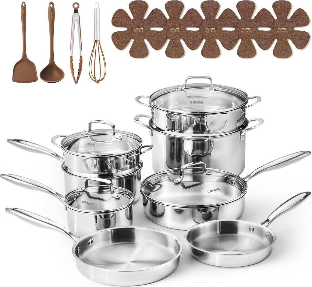 CAROTE - Juego de 21 utensilios de cocina de acero inoxidable de tr...