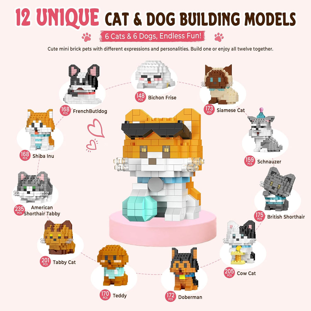 IBLOTIME Juego de 12 mini bloques de construcción para perros y gat...