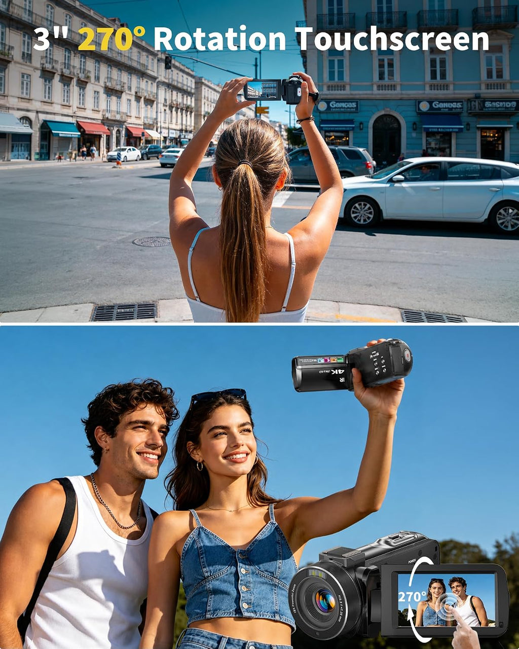 Aidzhi Cámara de video 4K Videocámara 96MP UHD Vlogging Cámara para...