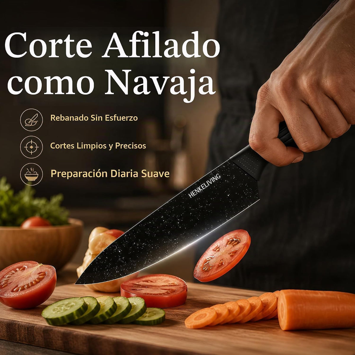 Juego de cuchillos con bloque afilador integrado, apto para lavavaj...