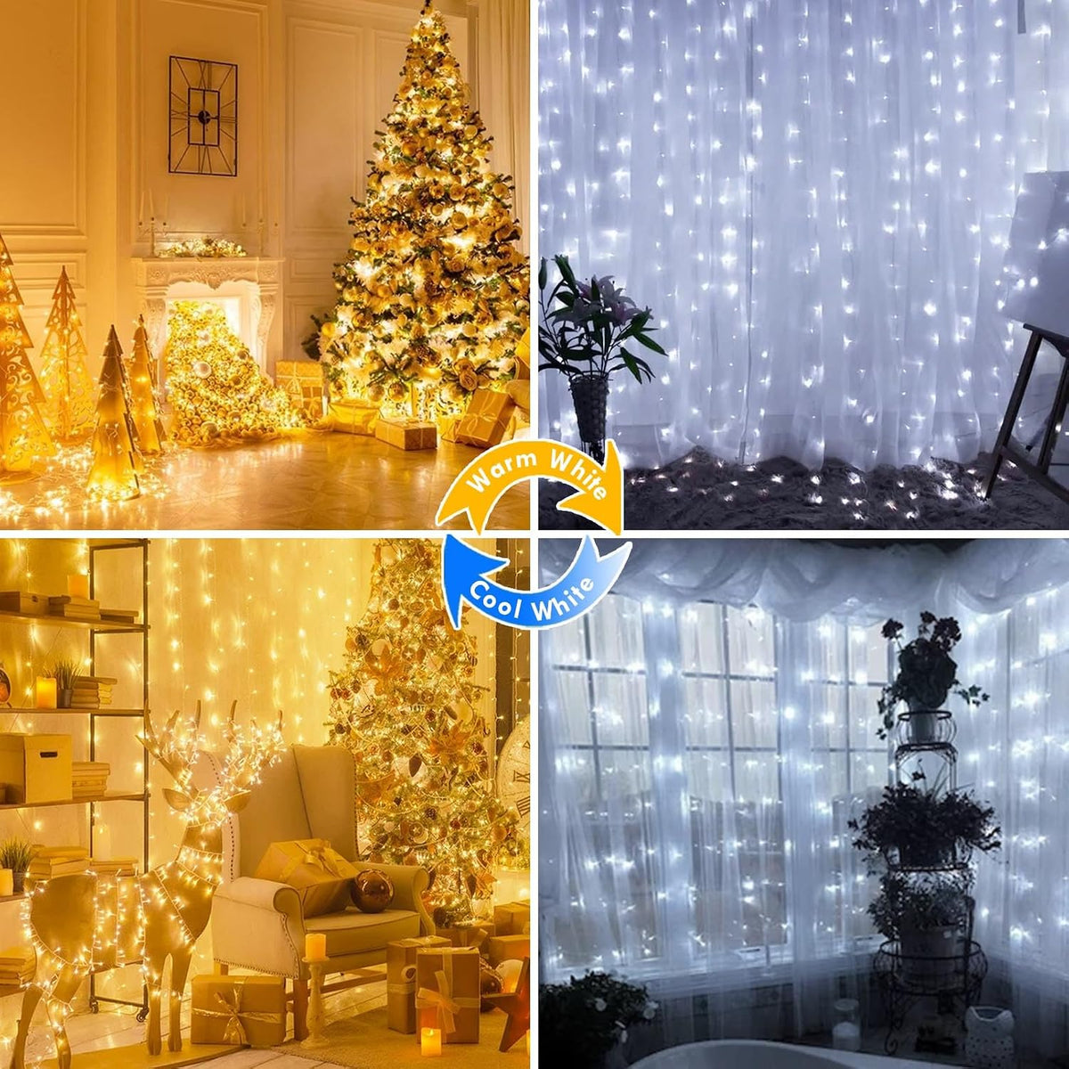 Guirnalda de 200 luces LED conectables con control remoto, blanco c...