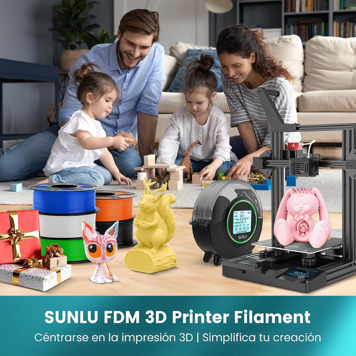 SUNLU Filamento PLA para impresora 3D, plateado, 2.2 lbs | Filament...