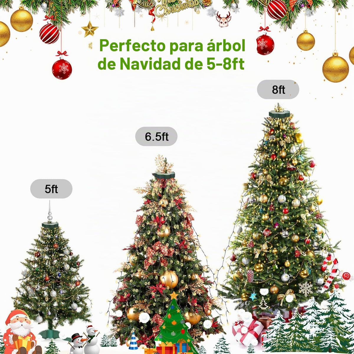 Luces de árbol de Navidad con anillo, 6.6 pies, 16 líneas, 480 luce...