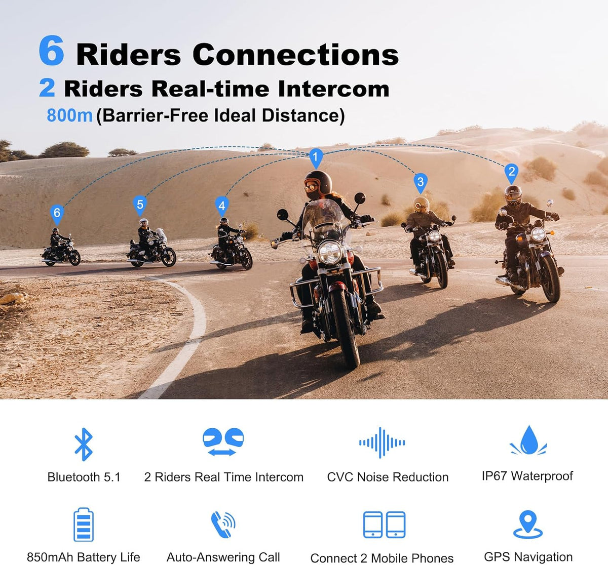 EJEAS V6 Pro - Intercomunicador Bluetooth para casco de motocicleta...