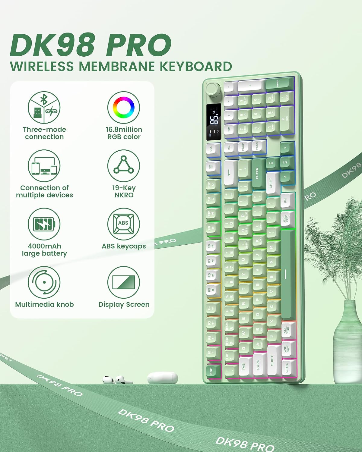 Keymatic Teclado para juegos Teclado cremoso inalámbrico con perill...
