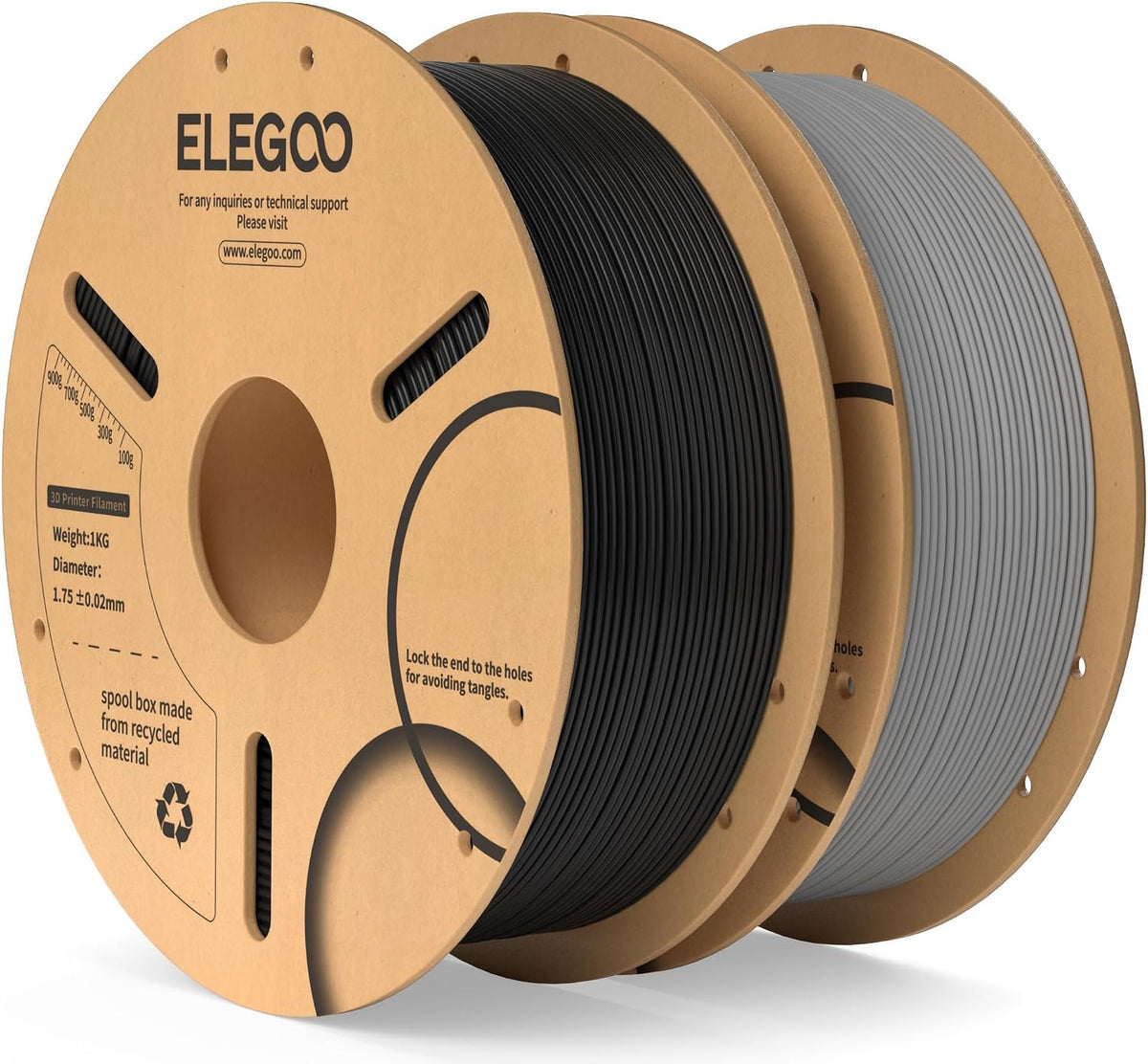 ELEGOO Filamento PLA para impresora 3D de 0.07 in, negro y gris, 4....