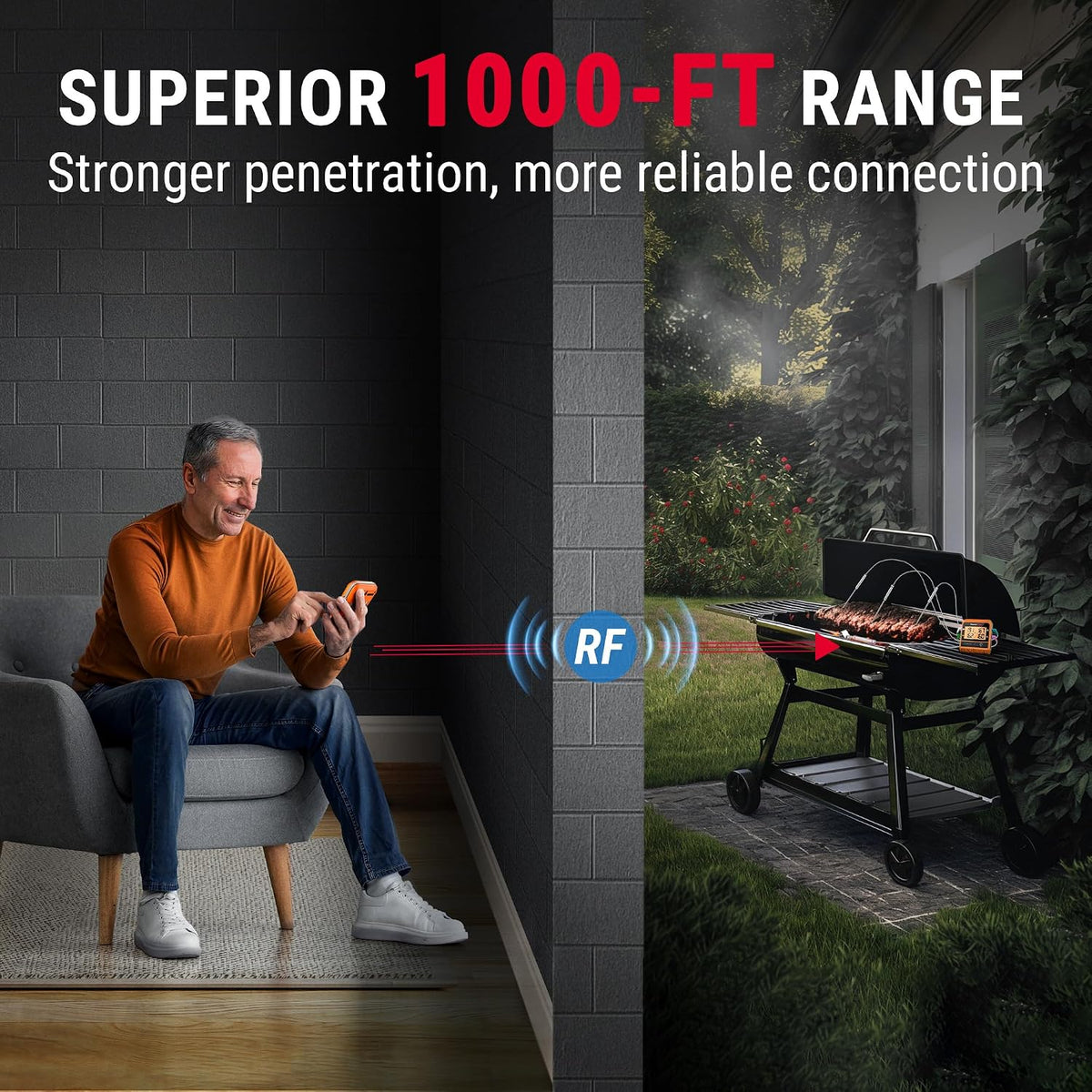 TempPro TempSync Termómetro inalámbrico para carne de 1000 pies par...