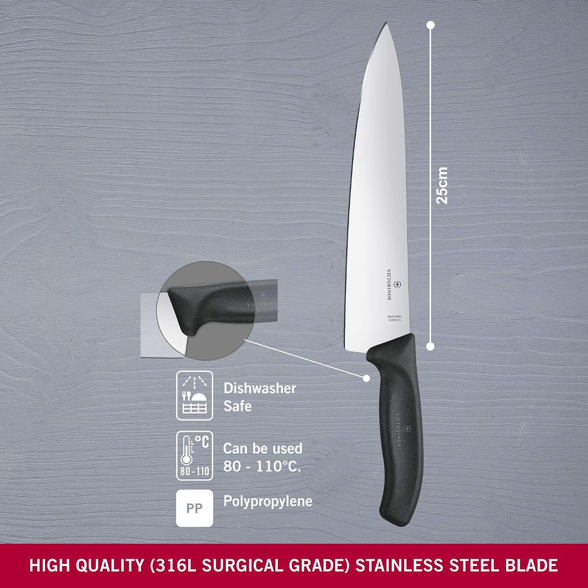 Victorinox Cuchillo de chef suizo clásico de 8 pulgadas, acero inox...