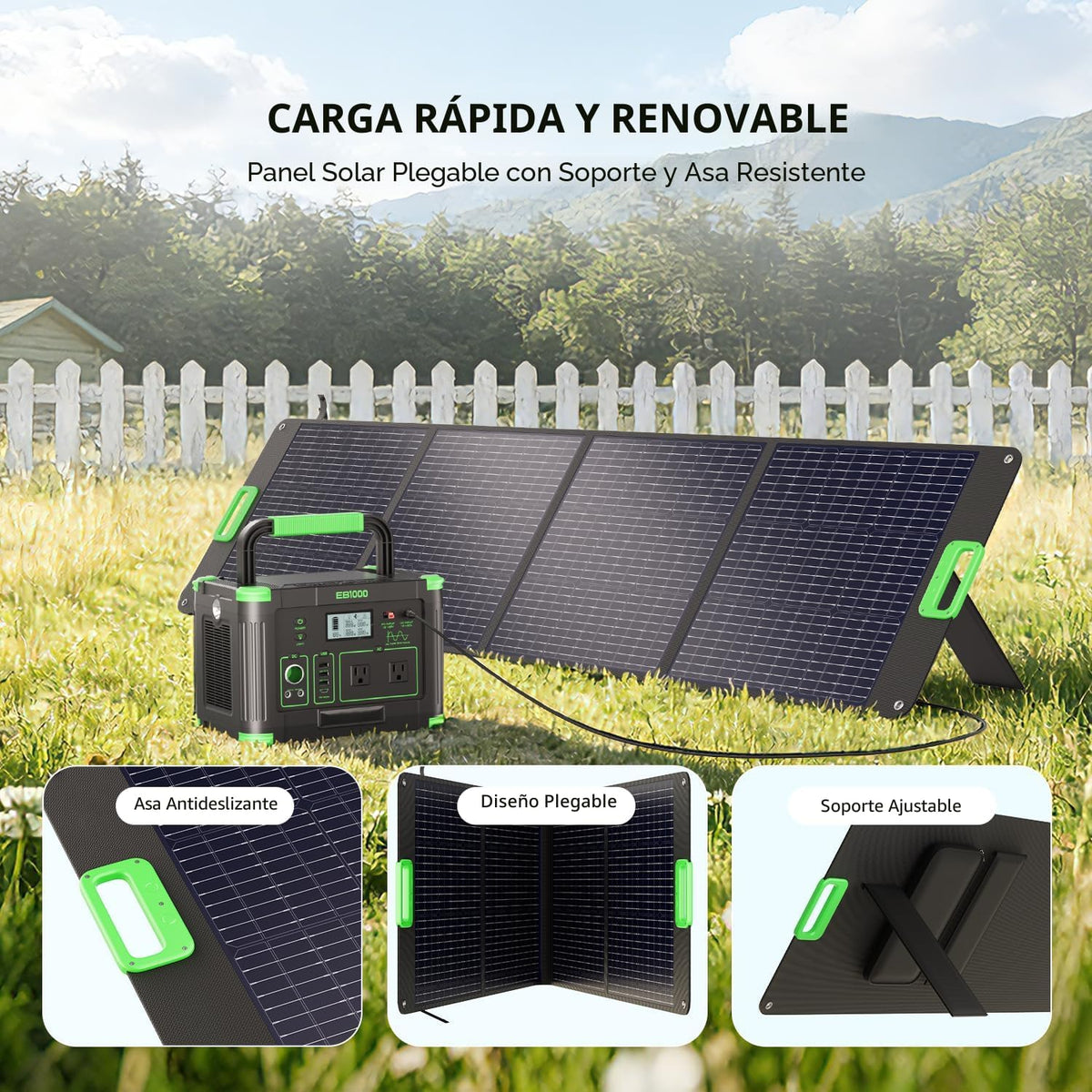 Panel solar portátil de 200 W para central eléctrica, cargador sola...