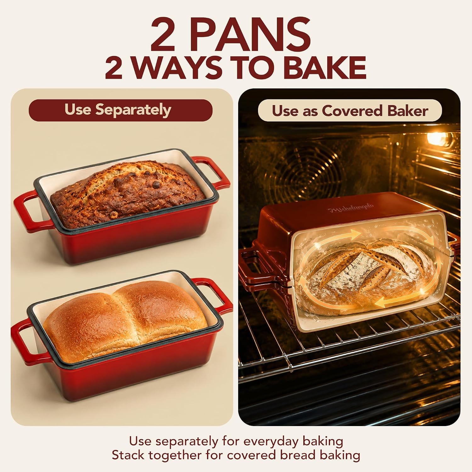 MICHELANGELO Pan de hierro fundido esmaltado con tapa, sartén para...