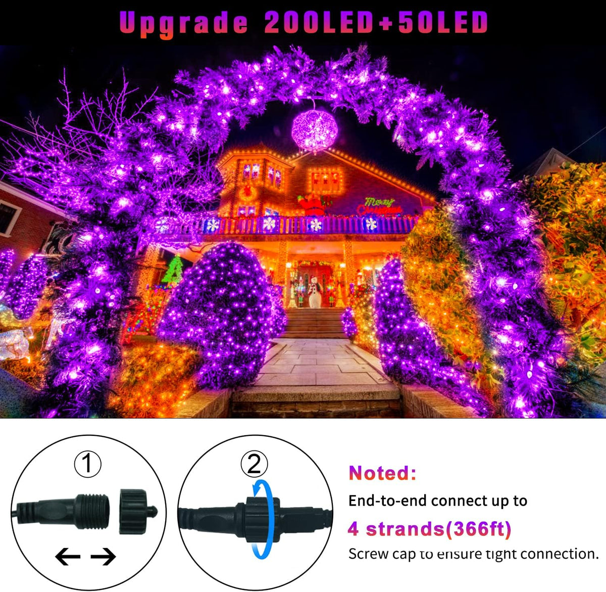 JMEXSUSS Guirnalda de 250 luces LED naranja y morado para interiore...
