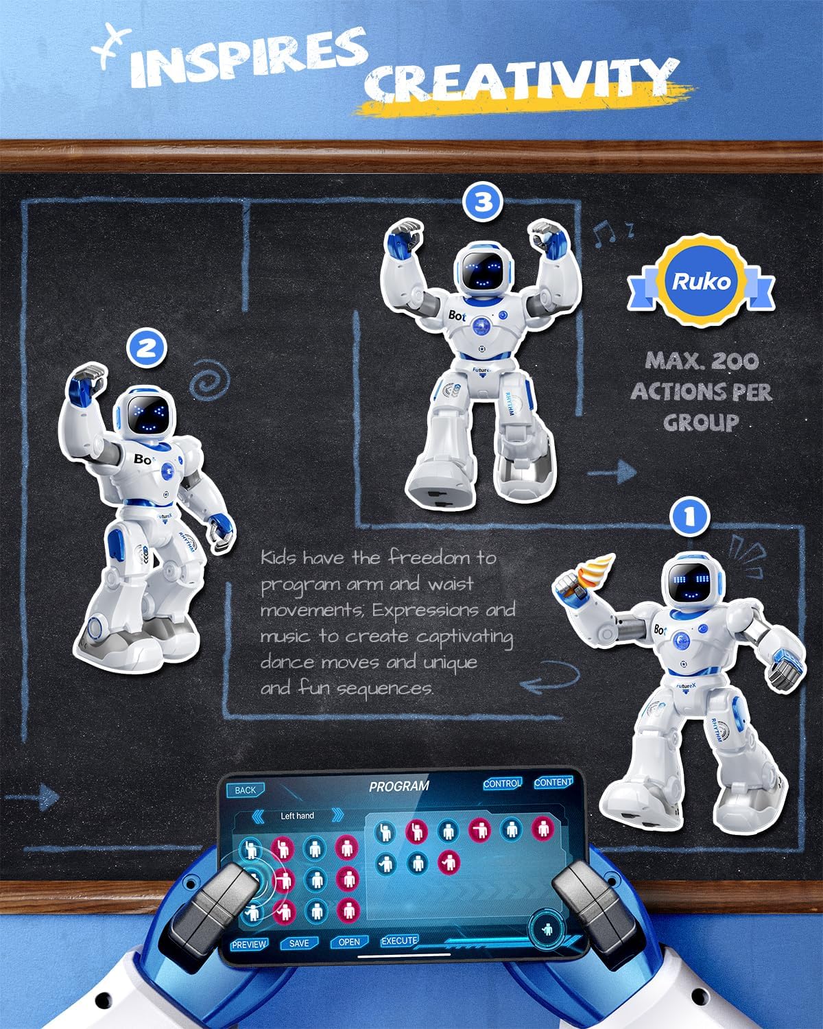 Ruko 1088 Smart Robot Toy para niños, regalo interactivo programabl...