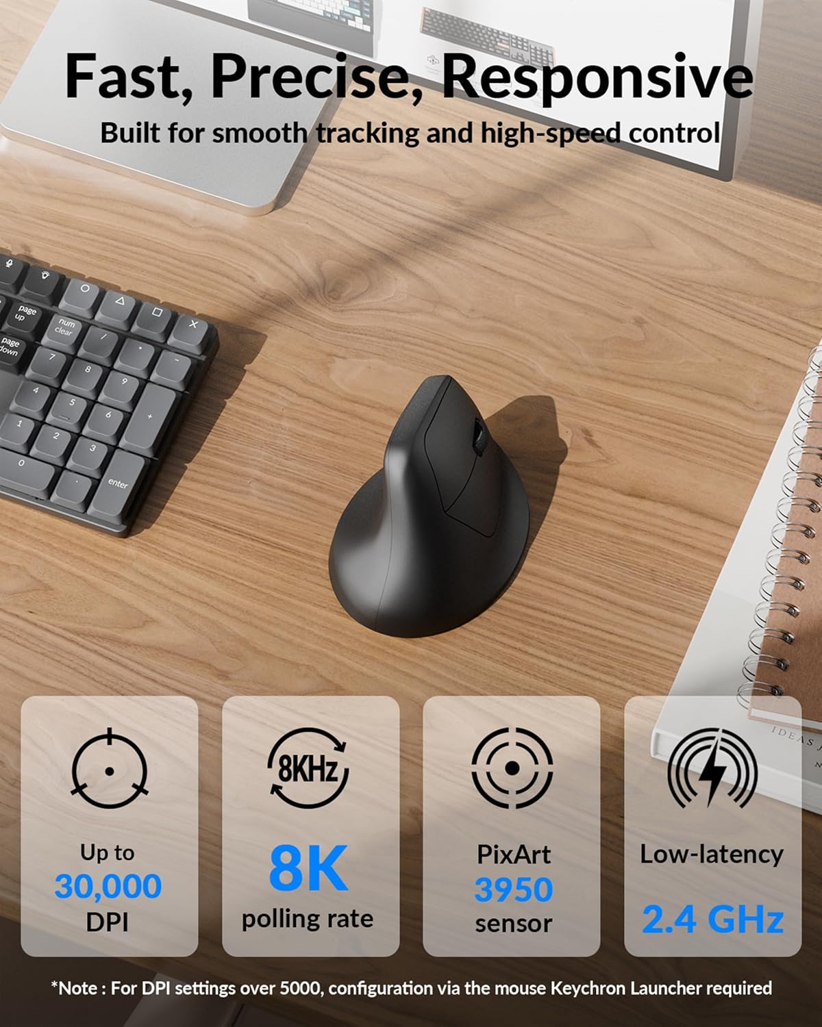 Keychron M5 8K Ratón Ergonómico Vertical Inalámbrico, 2.4 GHz\/Blue...