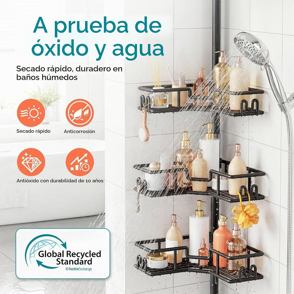 HAMITOR Poste de tensión para regadera: organizador de baño de esqu...