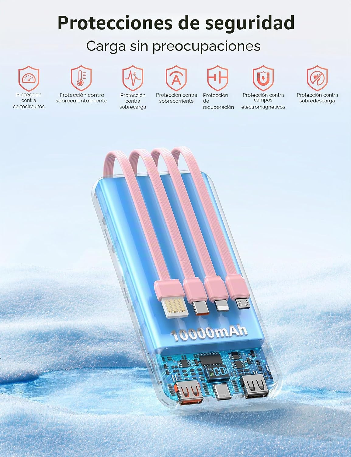 Nusyddy Cargador portátil 10000mAh con 4 cables incorporados y 6 sa...